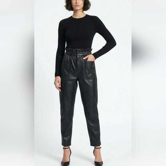 Who What Wear Pants - Who What Wear Black Faux Leather Paperbag Waist Wide Leg Pants Size 4